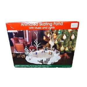 Vintage Animated Skating Pond Lights & Music Christmas Village Holiday Decor